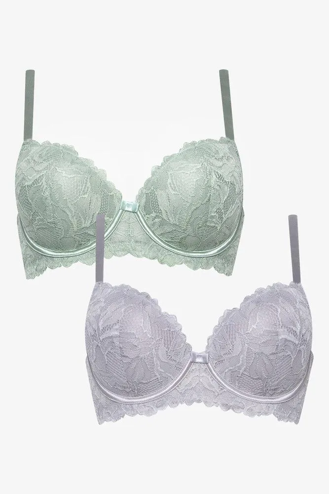 2 Pack Lace Balconette Bras Green & Grey sold by Ackermas product image thumbnail 2