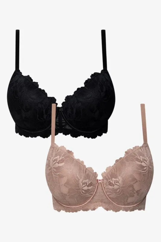 2 Pack Summer Lace Balconette Bra - Big  Black & Taupe(L) sold by Ackermas
