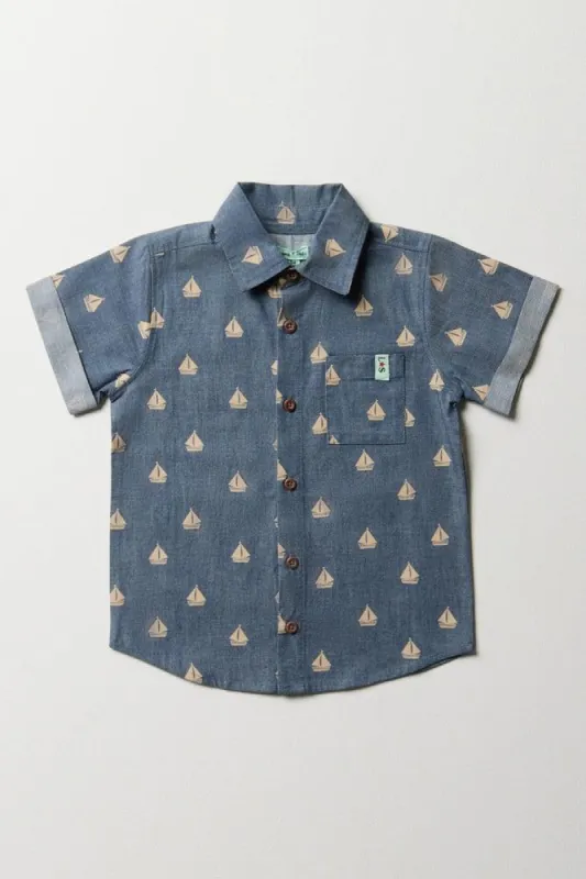 Lilly & Sid Boat Short Sleeve Shirt Blue sold by Ackermas