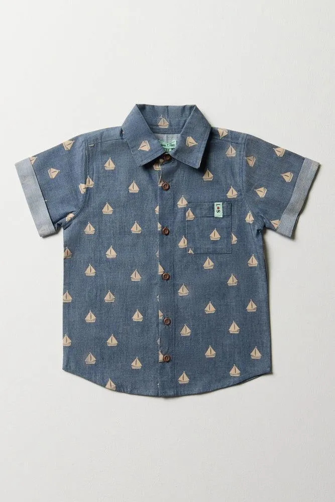 Lilly & Sid Boat Short Sleeve Shirt Blue sold by Ackermas