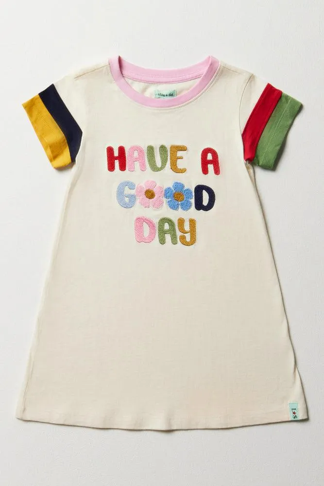 Lilly & Sid Have A Good Day Short Sleeve T-Shirt Dress Cream sold by Ackermas