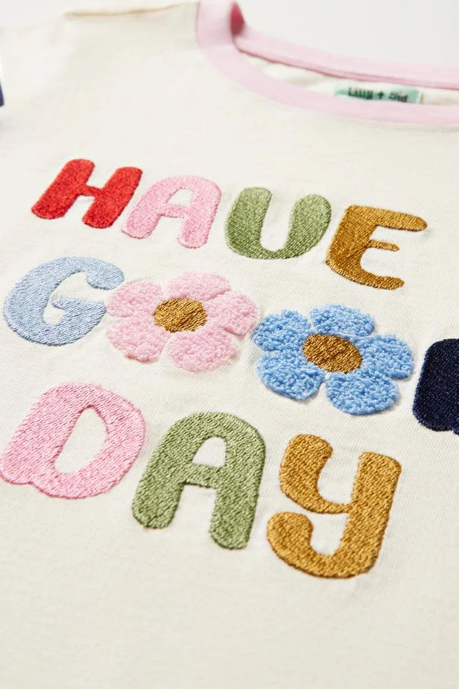 Lilly & Sid Have A Good Day Short Sleeve T-Shirt Dress Cream sold by Ackermas product image thumbnail 2