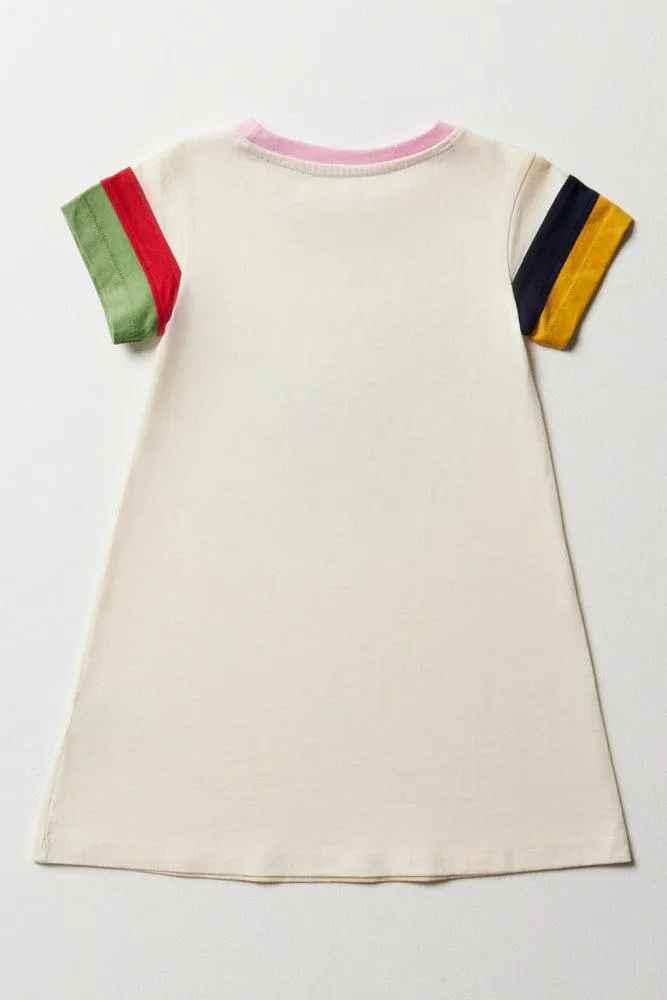 Lilly & Sid Have A Good Day Short Sleeve T-Shirt Dress Cream sold by Ackermas product image thumbnail 3