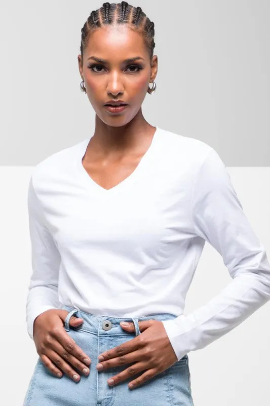 Long Sleeve V-Neck T-Shirt White sold by Ackermas