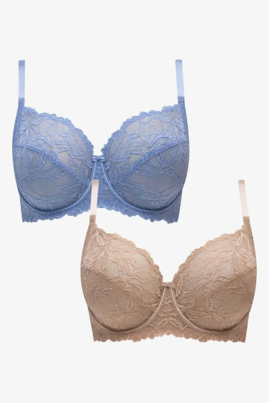 Plus Size 2 Pack Lace Non Padded Underwire Bras Blue & Natural sold by Ackermas