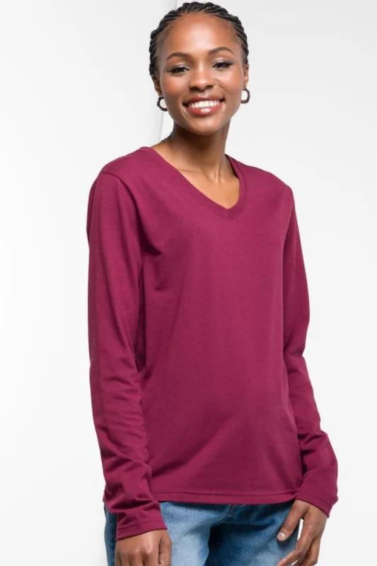 Long Sleeve V-Neck T-Shirt Burgundy sold by Ackermas