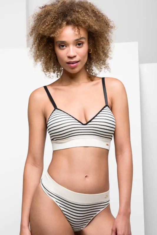 2 Pack Stripe Rib Seam-Free Thongs Black & Cream sold by Ackermas