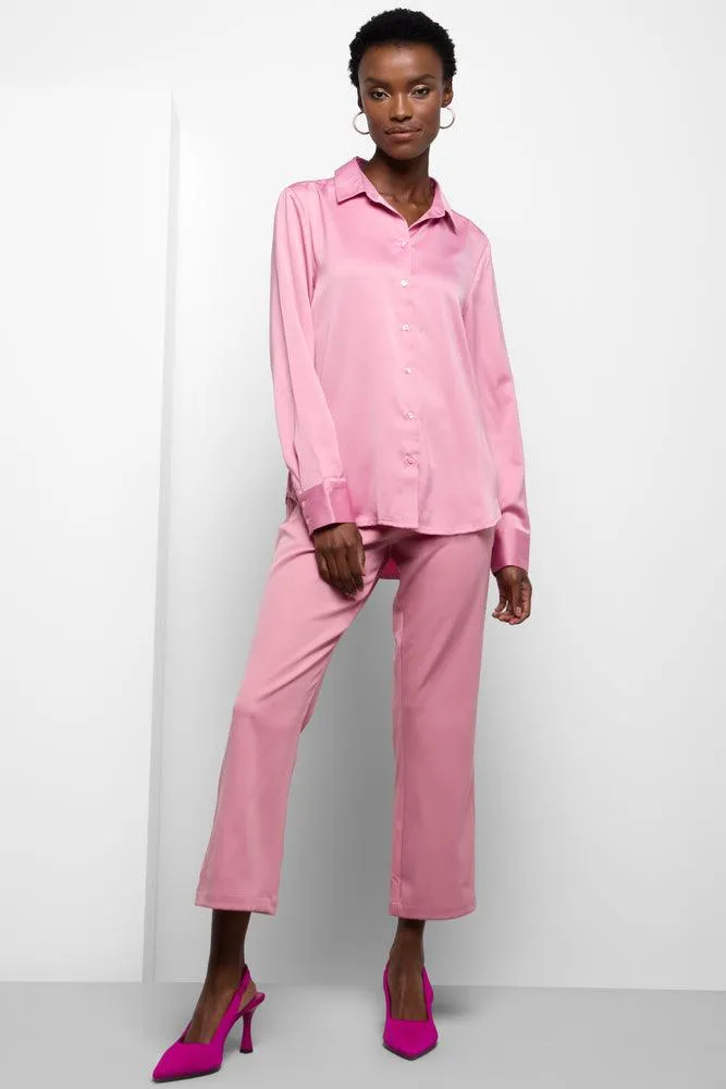 Satin Long Sleeve Shirt Pink sold by Ackermas