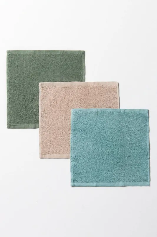 3 Pack Face Cloths Green, Natural & Aqua sold by Ackermas