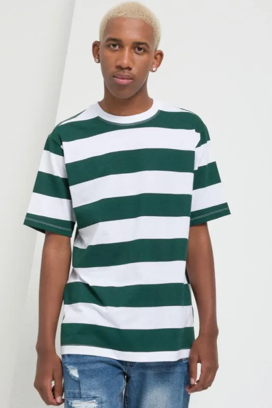 Stripe Short Sleeve T-Shirt Green & White sold by Ackermas
