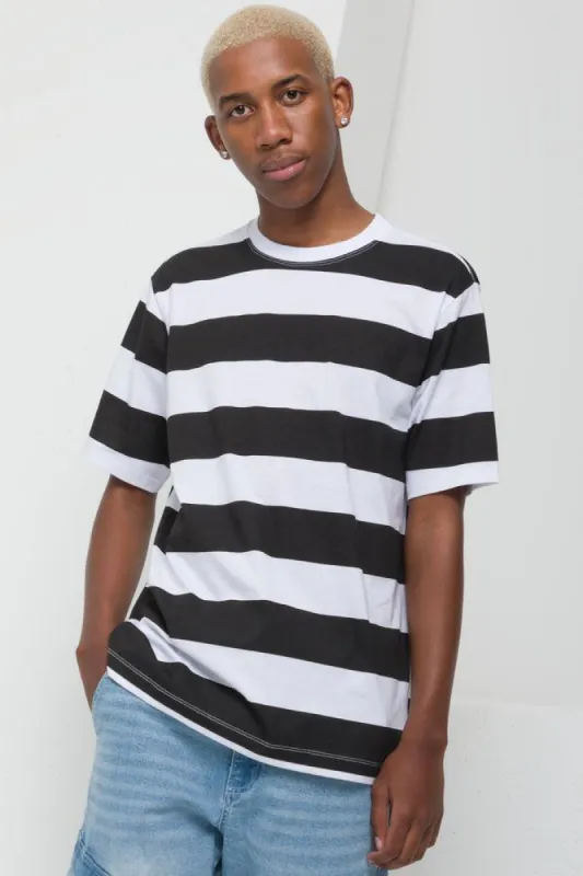 Stripe Short Sleeve T-Shirt Black & White sold by Ackermas