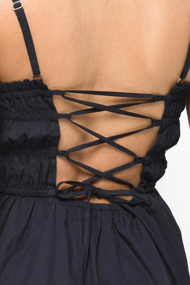 Shirred Mini Dress Cotton Poplin Black sold by Ackermas product image thumbnail 4