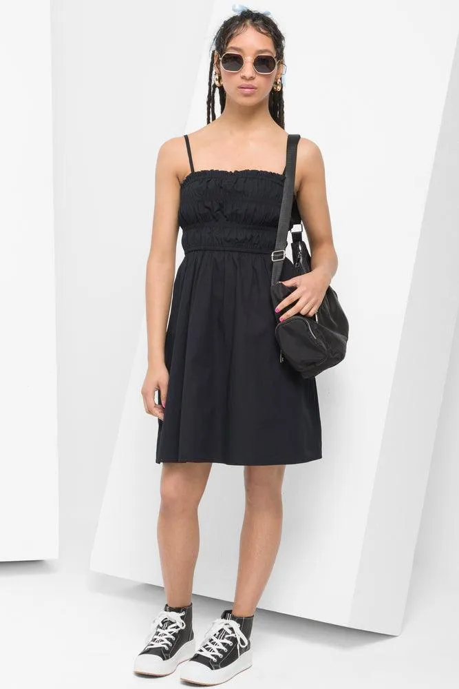 Shirred Mini Dress Cotton Poplin Black sold by Ackermas