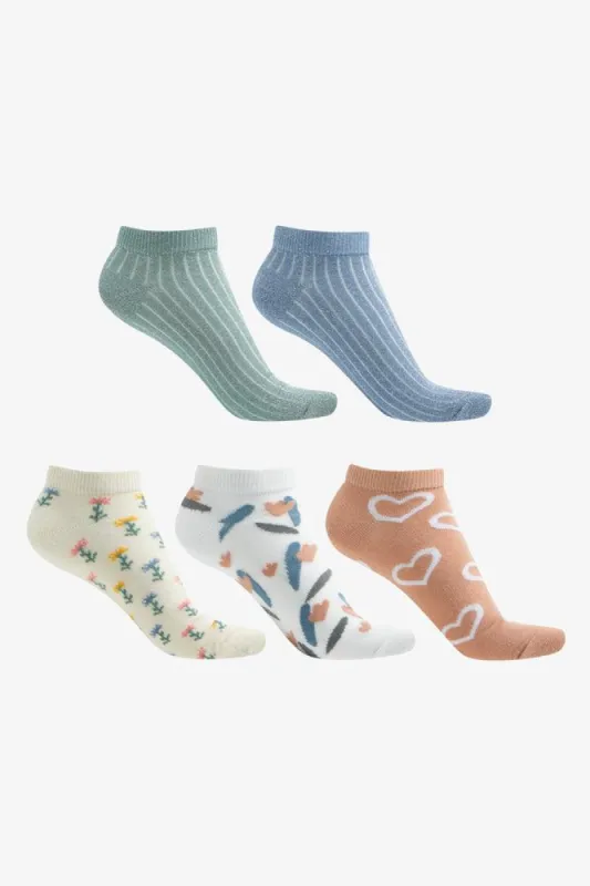 5 Pack Floral Low Cut Socks Natural sold by Ackermas