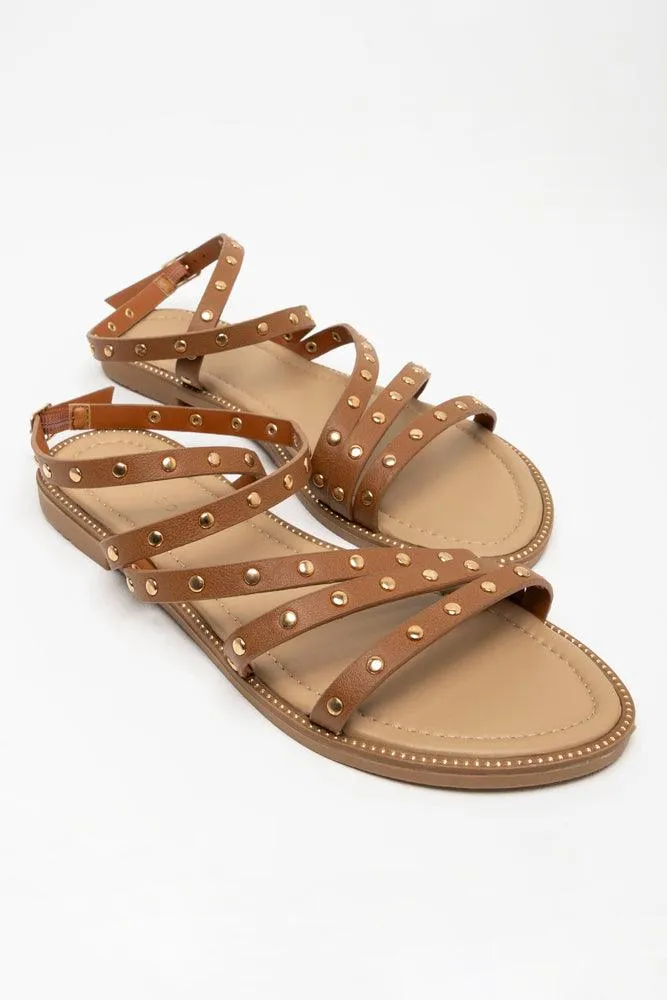Studded Strappy Sandal Brown sold by Ackermas
