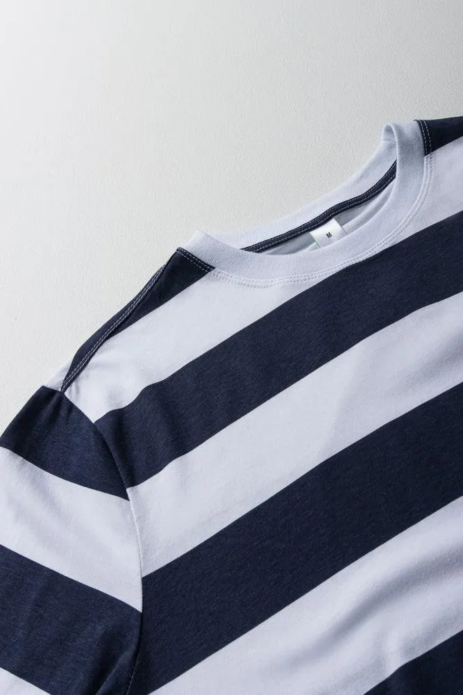 Stripe Short Sleeve T-Shirt Navy & White sold by Ackermas product image thumbnail 2