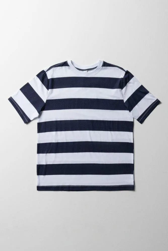 Stripe Short Sleeve T-Shirt Navy & White sold by Ackermas