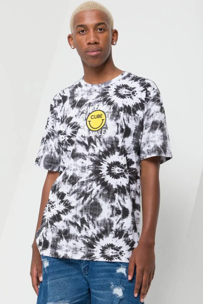 Cube X S.W. Smiley Tie Dye Short Sleeve T-Shirt Grey sold by Ackermas