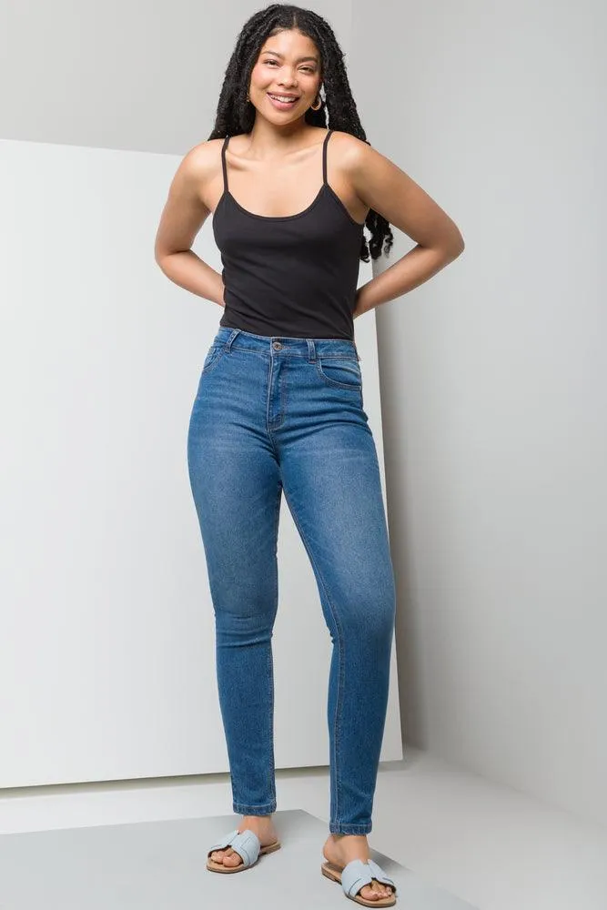 HIGH RISE SKINNY DENIM JEAN MID BLUE sold by Ackermas