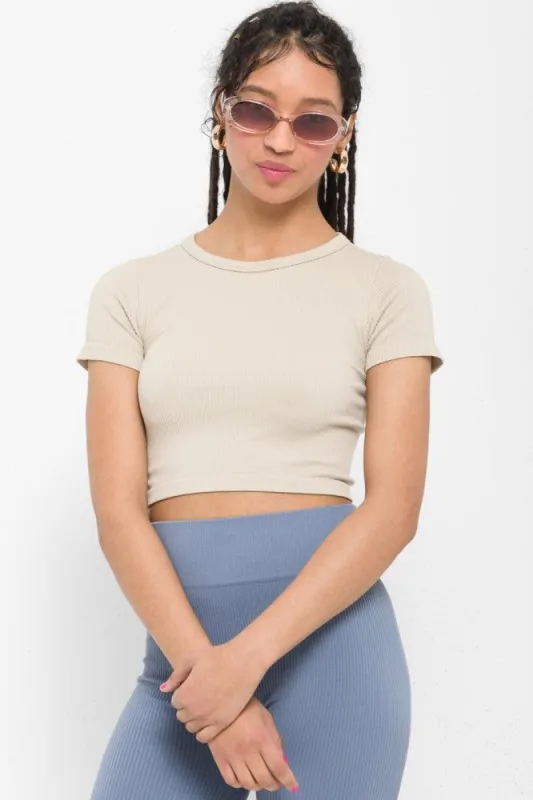 Seamless Cropped Short Sleeve T-Shirt Natural sold by Ackermas