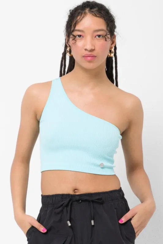 Seamless Asymmetrical Top Turquoise sold by Ackermas