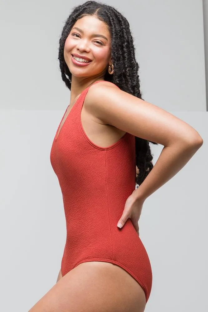 Textured Full Piece Swimsuit Rust sold by Ackermas