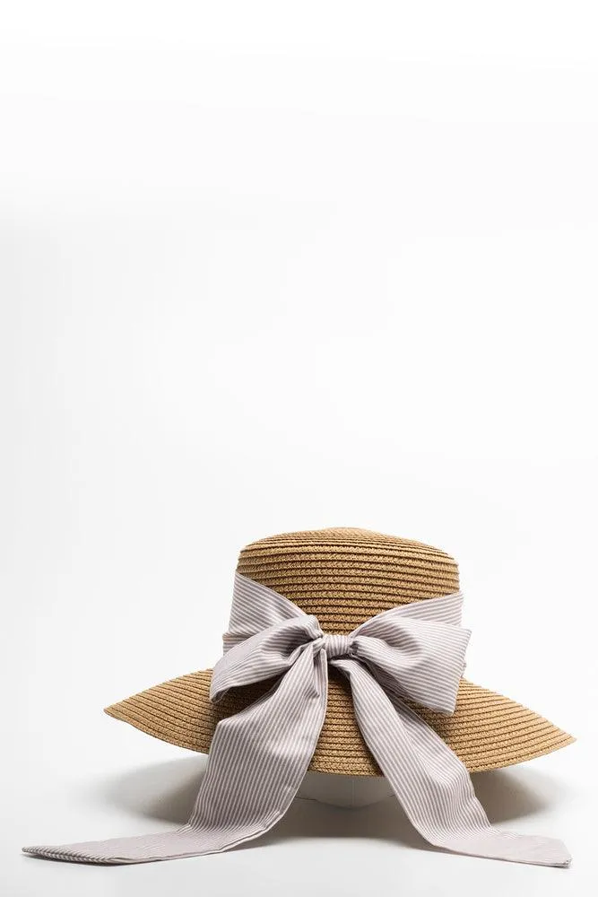 Stone And White Ribbon Straw Bucket Natural sold by Ackermas