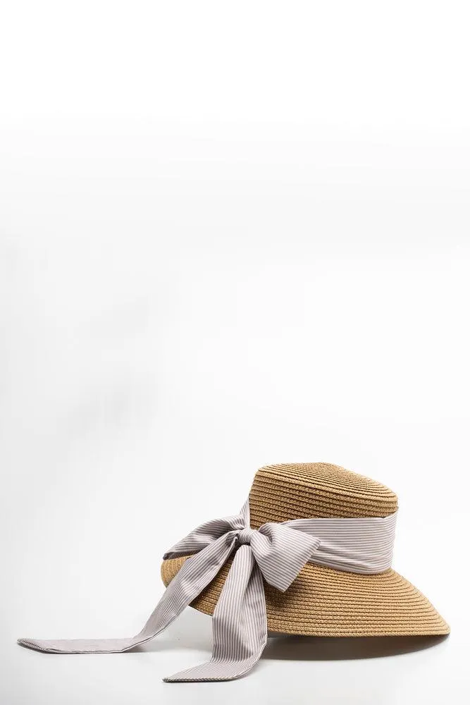 Stone And White Ribbon Straw Bucket Natural sold by Ackermas product image thumbnail 2