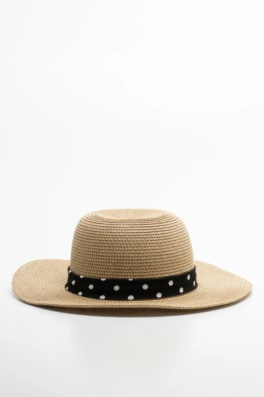 Dot Ribbon Straw Hat Natural, Black & White sold by Ackermas