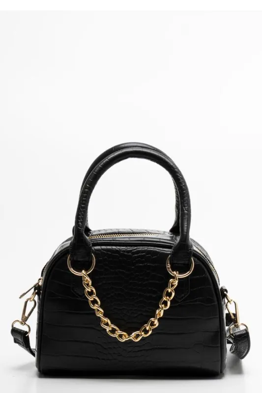 Croc Bowler With Chain Detail Black sold by Ackermas