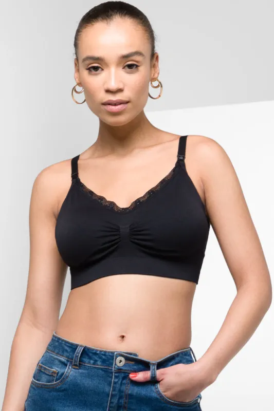 Padded Lace Trim Nursing Bra Lace Black sold by Ackermas