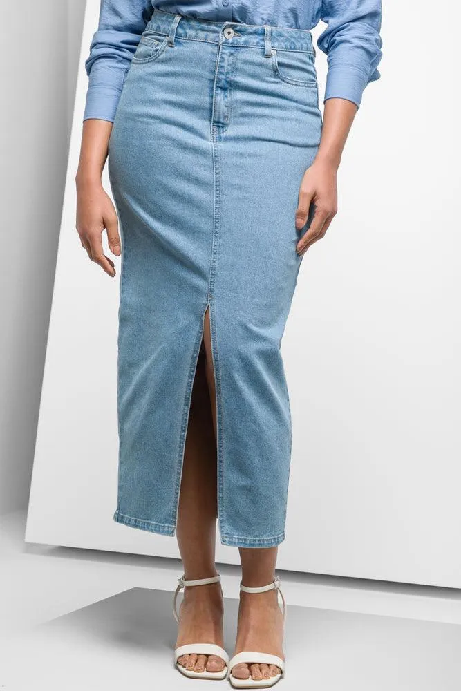Maxi Denim Skirt With Front Slit Blue sold by Ackermas product image thumbnail 2