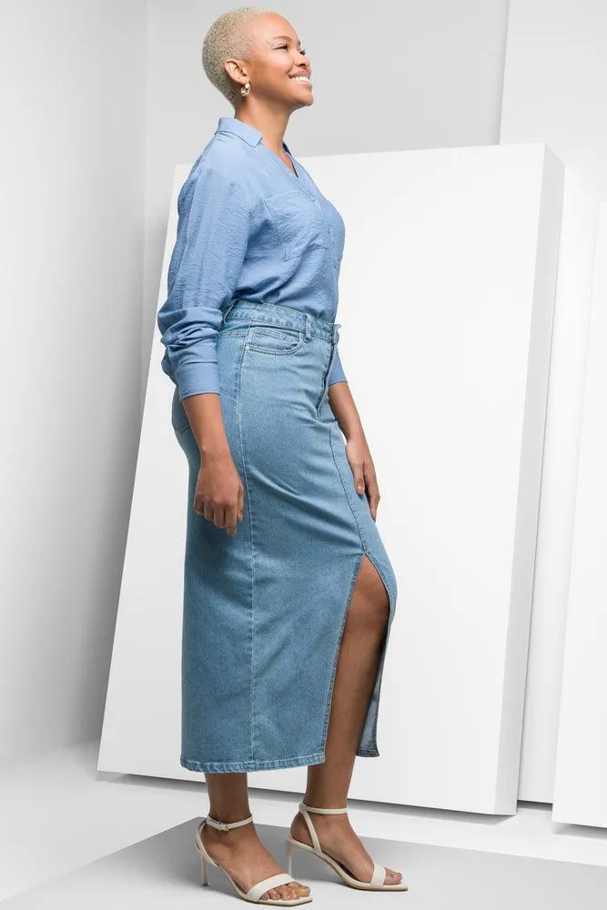 Maxi Denim Skirt With Front Slit Blue sold by Ackermas product image thumbnail 3