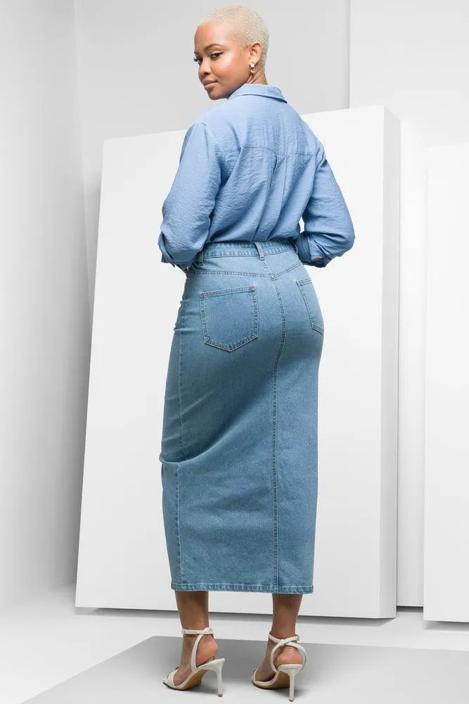 Maxi Denim Skirt With Front Slit Blue sold by Ackermas product image thumbnail 4