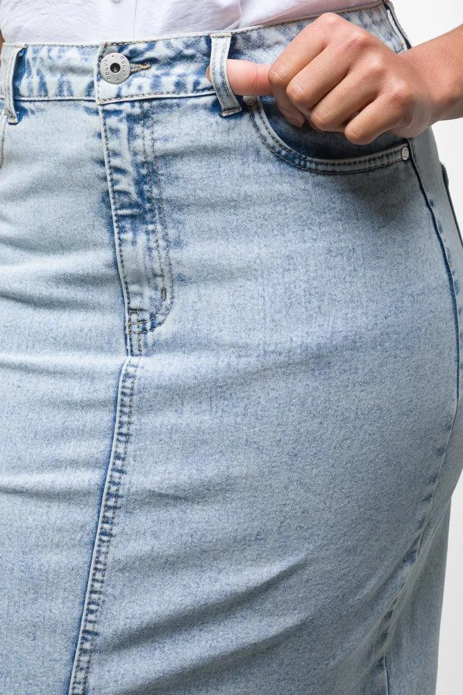 Maxi Denim Skirt With Front Slit Light Blue sold by Ackermas product image thumbnail 5