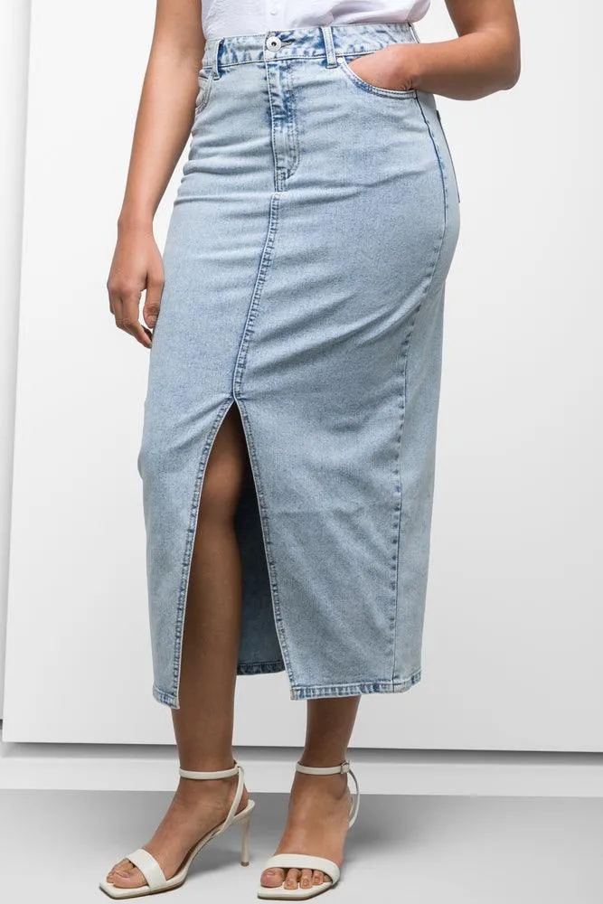 Maxi Denim Skirt With Front Slit Light Blue sold by Ackermas product image thumbnail 2