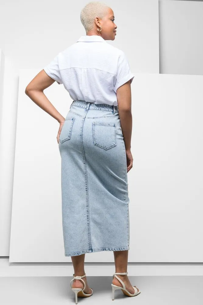Maxi Denim Skirt With Front Slit Light Blue sold by Ackermas product image thumbnail 4