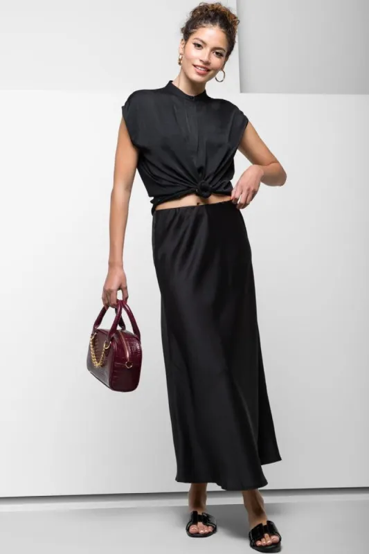 Satin Bias-Cut Skirt Black sold by Ackermas
