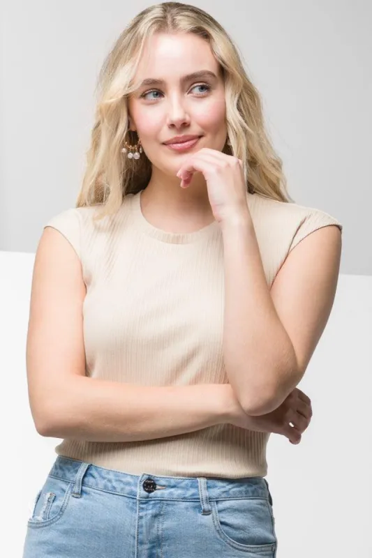 Rib Sleeveless Top Natural sold by Ackermas