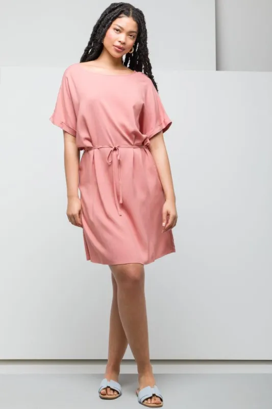 Belted Boat Neck Dress Pink sold by Ackermas