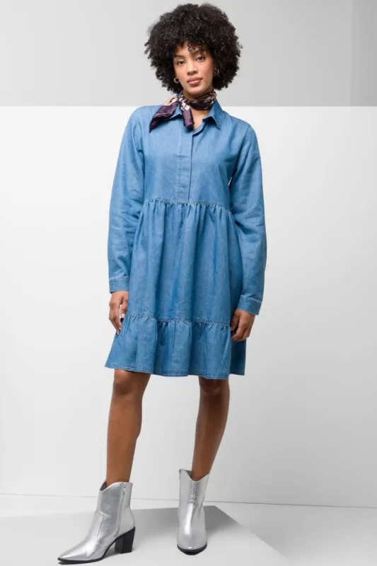 Tiered Denim Shirt Dress Blue sold by Ackermas