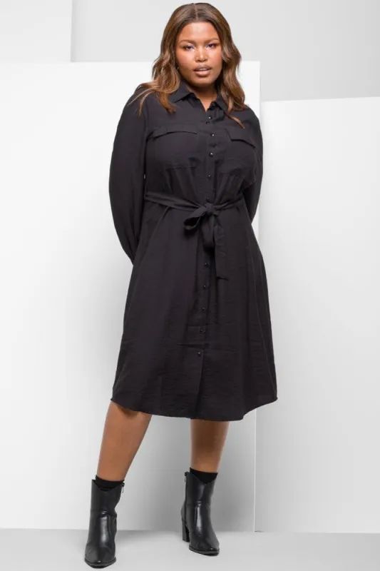 Long Sleeve Utility Pocket Shirt Dress Black sold by Ackermas
