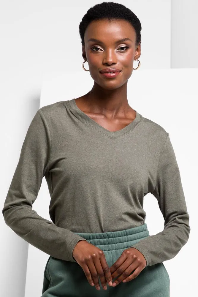 Long Sleeve V-Neck T-Shirt Green sold by Ackermas