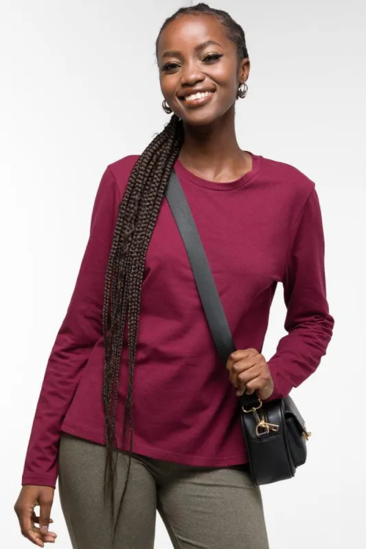 Long Sleeve Crew Neck T-Shirt Burgundy sold by Ackermas