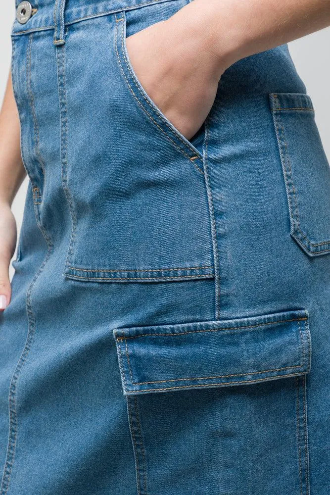Utility Denim Skirt Mid Blue sold by Ackermas product image thumbnail 5