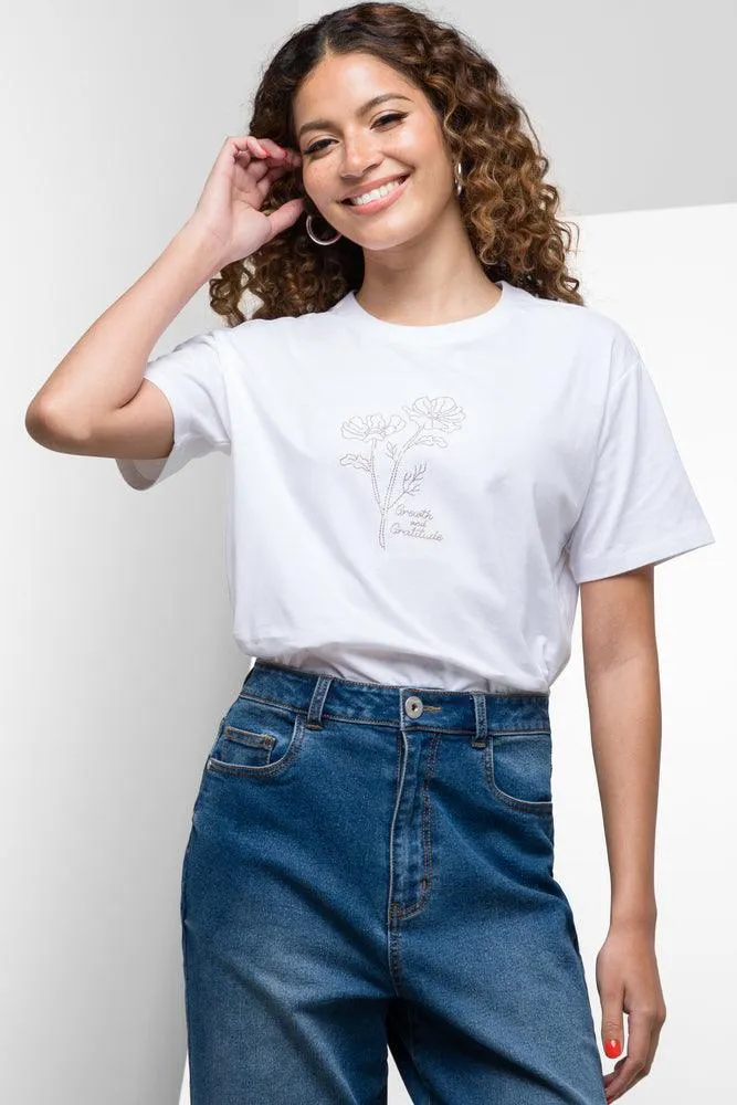 Floral Short Sleeve T-Shirt White sold by Ackermas