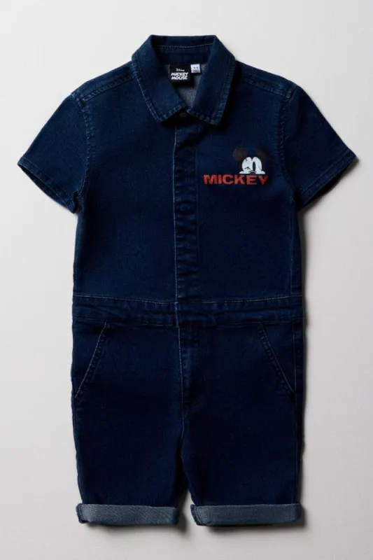 Mickey Mouse Denim Overall Shorts Dark Blue sold by Ackermas