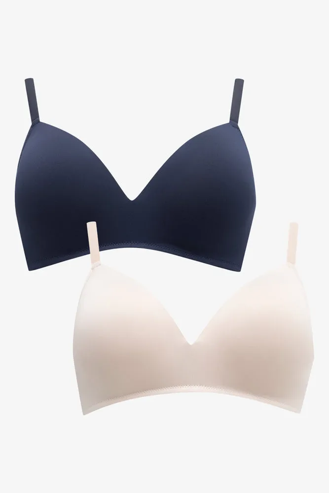 2 Pack Padded Wire Free Bras Navy & Natural sold by Ackermas product image thumbnail 2