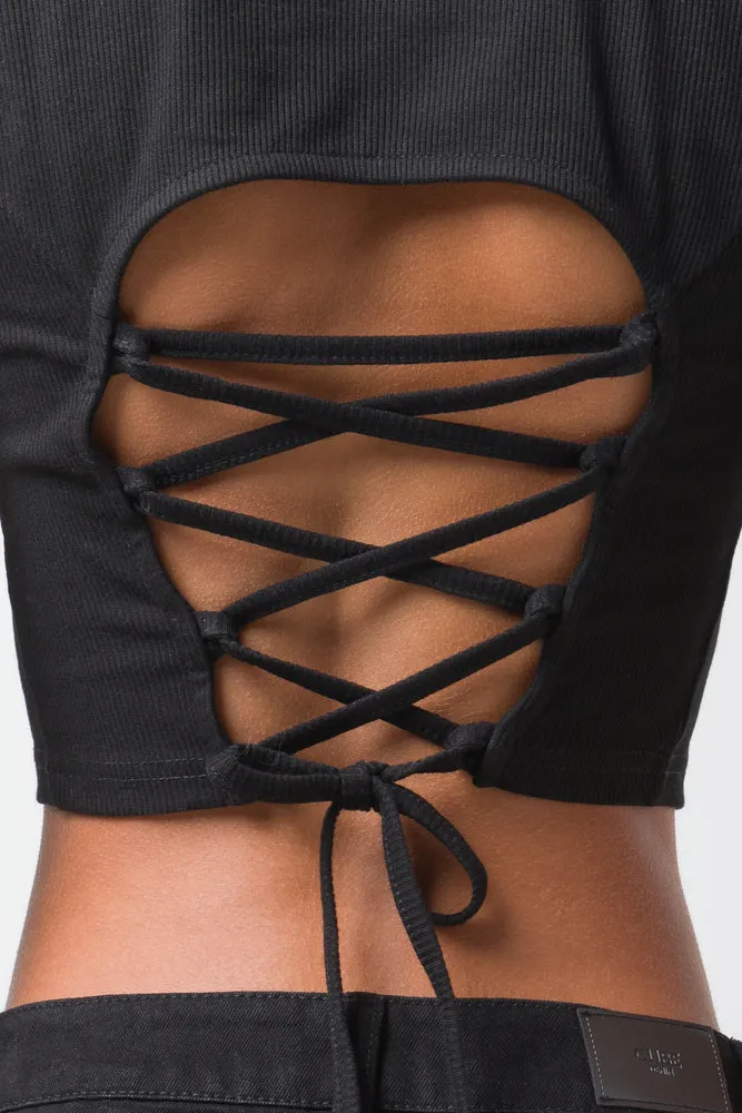 Back Tie Up Detail T-shirt Black sold by Ackermas product image thumbnail 4