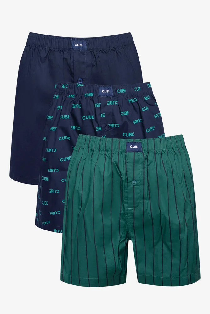 3 Pack Woven Boxers Green & Navy sold by Ackermas